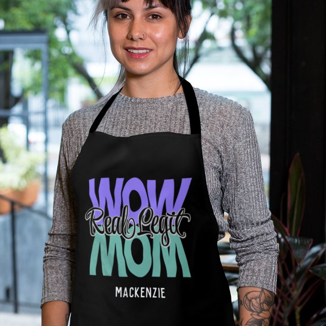 Real Legit Wow Mum Print (Purple & Teal) Apron (Creator Uploaded)