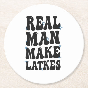 Real Man Make Latkes Funny Groovy Hanukkah Round Paper Coaster
