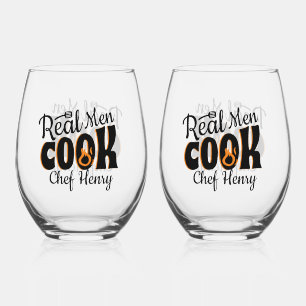 Real Men Cook Black Stemless Wine Glass