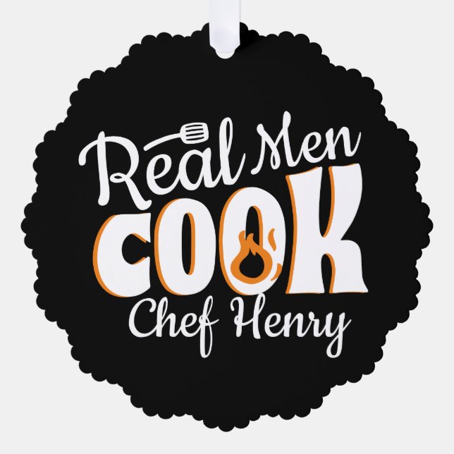 Real Men Cook Black  Tree Decoration Card (Front)