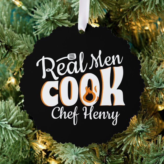 Real Men Cook Black  Tree Decoration Card (Real Men Cook Black funny birthday gift for him father dad bbq grill foodie dad cook culinary chef)