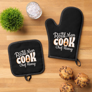 Real Men Cook Custom Chef Dad Father's Day Oven Mitt & Pot Holder Set