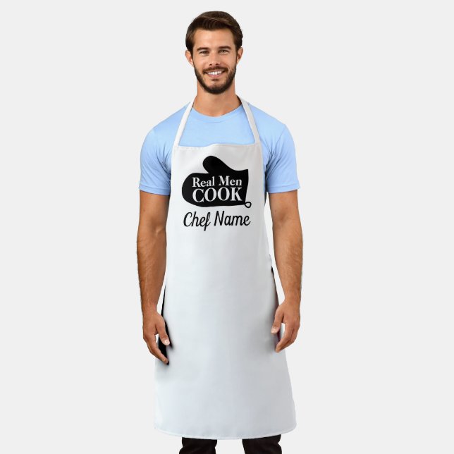 Real men cook funny oven mitt white kitchen BBQ Apron (Worn)