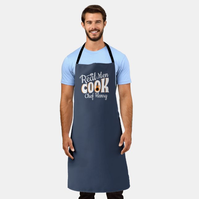 Real Men Cook Script Chef Gift Apron (Worn)