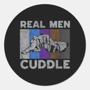 Real Men Cuddle Vintage BJJ Brazilian Jiu Jitsu Classic Round Sticker