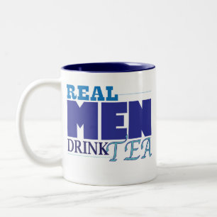 Real Men Drink Tea (blue) Two-Tone Coffee Mug