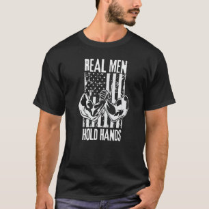 Real Men Hold Hands Usa Flag Armwrestler Funny Arm T-Shirt