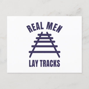 Real men lay tracks rails postcard