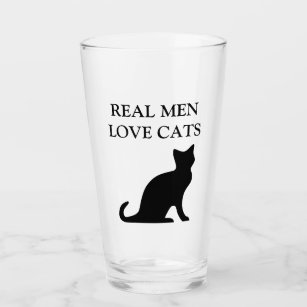 Real men love cat funny silhouette design drinking glass