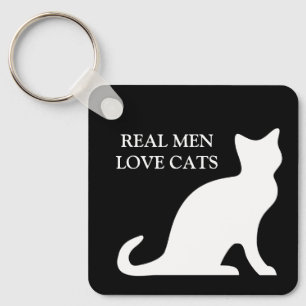 Real men love cats black and white reversible key ring