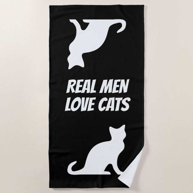 Real men love cats funny black and white beach towel (Front)