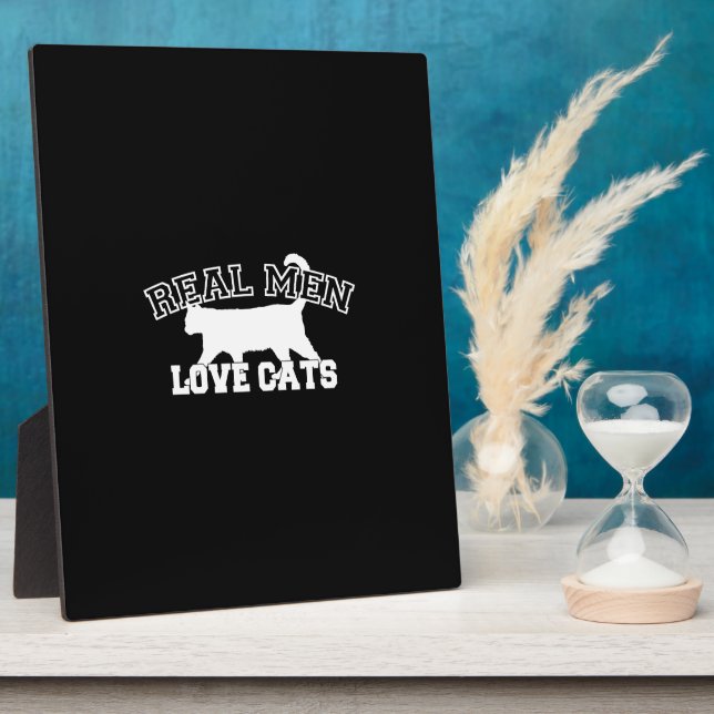 Real Men Love Cats Graphic Design on Black Decor Plaque (Side)