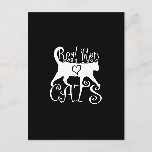 Real Men Love Cats Graphic Design on Black Decor Postcard (Front)