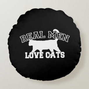 Real Men Love Cats Graphic Design on Black Decor Round Cushion