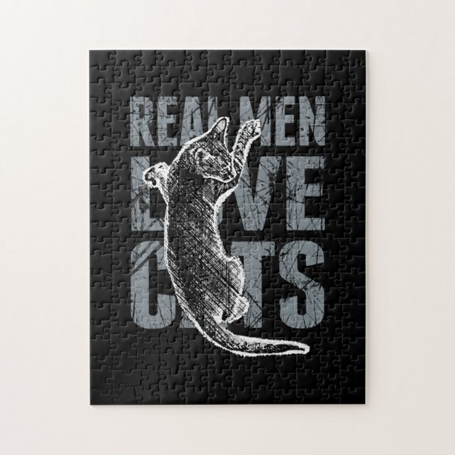 Real Men Love Cats in Distressed Style Jigsaw Puzzle (Vertical)