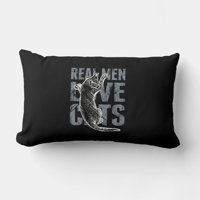 Real Men Love Cats in Distressed Style Lumbar Cushion (Front)