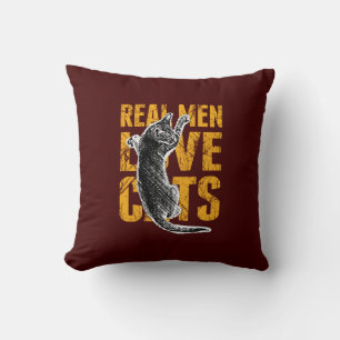 Real Men Love Cats on burgundy red Cushion