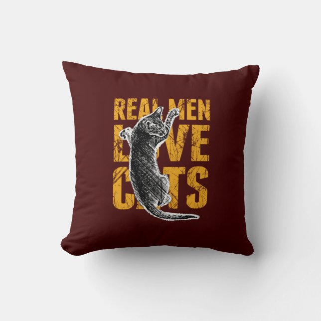 Real Men Love Cats on burgundy red Cushion (Front)