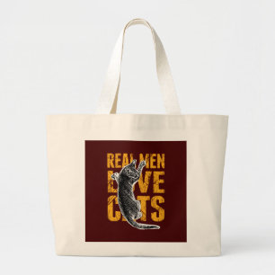 Real Men Love Cats on burgundy red Large Tote Bag
