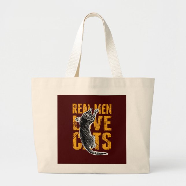 Real Men Love Cats on burgundy red Large Tote Bag (Front)
