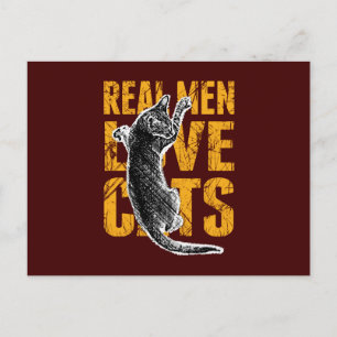 Real Men Love Cats on burgundy red Postcard