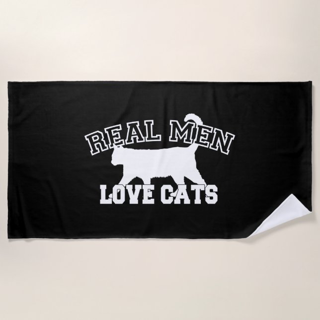 Real Men Love Cats Silhouette Beach Towel (Front)
