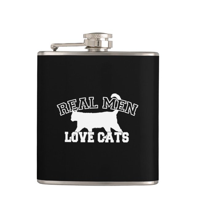 Real Men Love Cats Silhouette Hip Flask (Front)