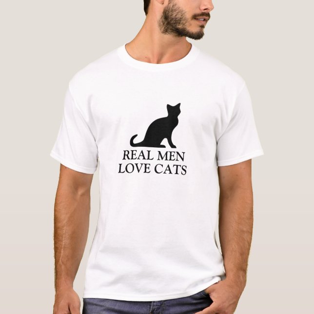Real men love cats t shirt | Black and white (Front)
