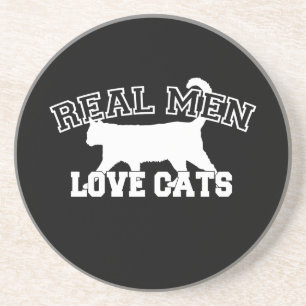 Real Men Love Cats White Silhouette Coaster