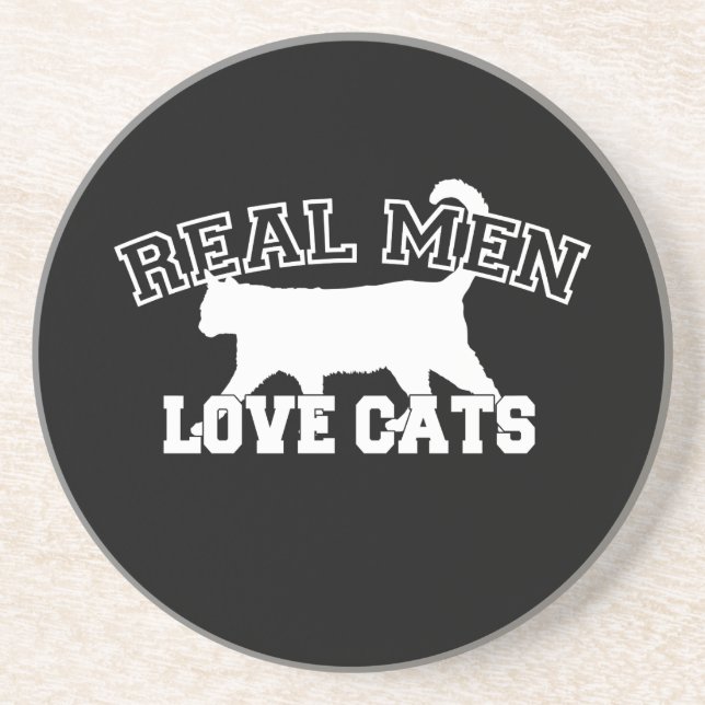 Real Men Love Cats White Silhouette Coaster (Front)