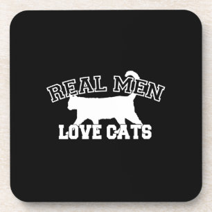 Real Men Love Cats White Silhouette Coaster