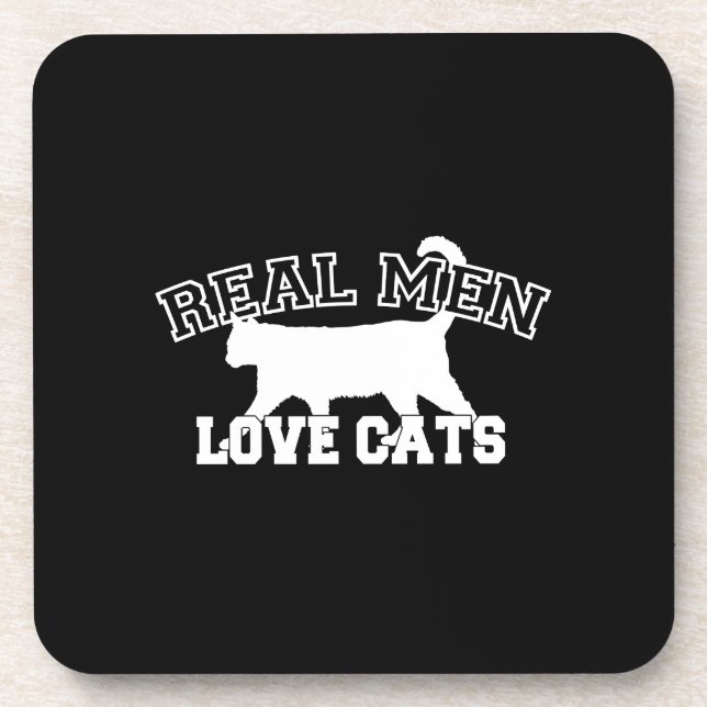 Real Men Love Cats White Silhouette Coaster (Front)