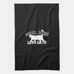 Real Men Love Cats White Silhouette Tea Towel