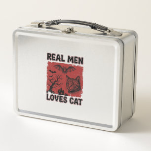 Real Men Loves Cat Halloween Vintage Cat Shirt Des Metal Lunch Box