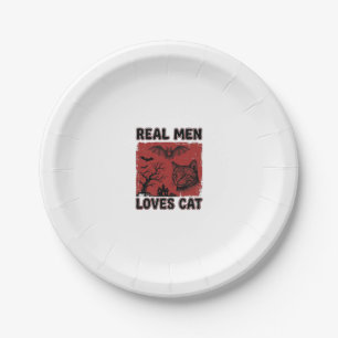 Real Men Loves Cat Halloween Vintage Cat Shirt Des Paper Plate