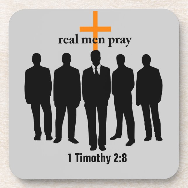 real men pray Bible Quote Customise It Coaster (Front)