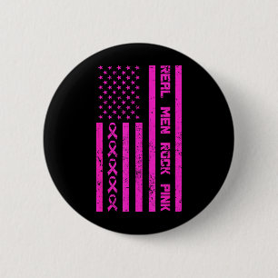 Real Men Rock nk Ribbon Breast Cancer Awareness 6 Cm Round Badge