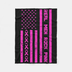 Real Men Rock Pink Ribbon Breast Cancer Awareness Fleece Blanket