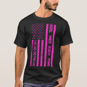 Real Men Rock Pink Ribbon Breast Cancer Awareness T-Shirt