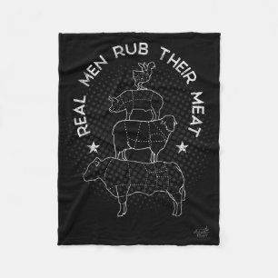 Real Men Rub Their Meat Bbq Smoker Master  Fleece Blanket