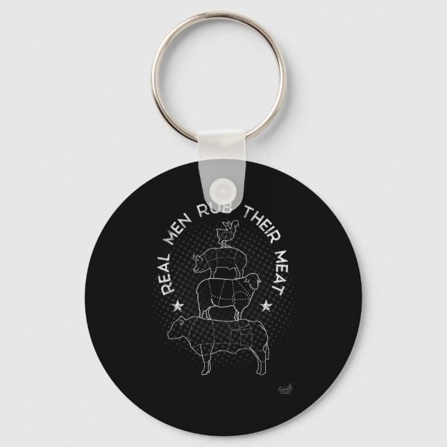 Real Men Rub Their Meat Bbq Smoker Master  Key Ring (Front)