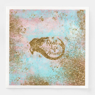 Real Mermaid Life- Glitter Gold Mermaid Napkin
