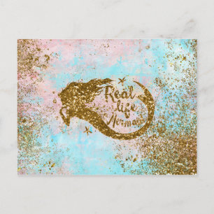 Real Mermaid Life- Glitter Gold Mermaid Postcard