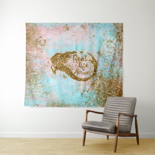 Real Mermaid Life- Glitter Gold Mermaid Tapestry
