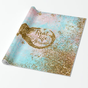 Real Mermaid Life- Glitter Gold Mermaid Wrapping Paper