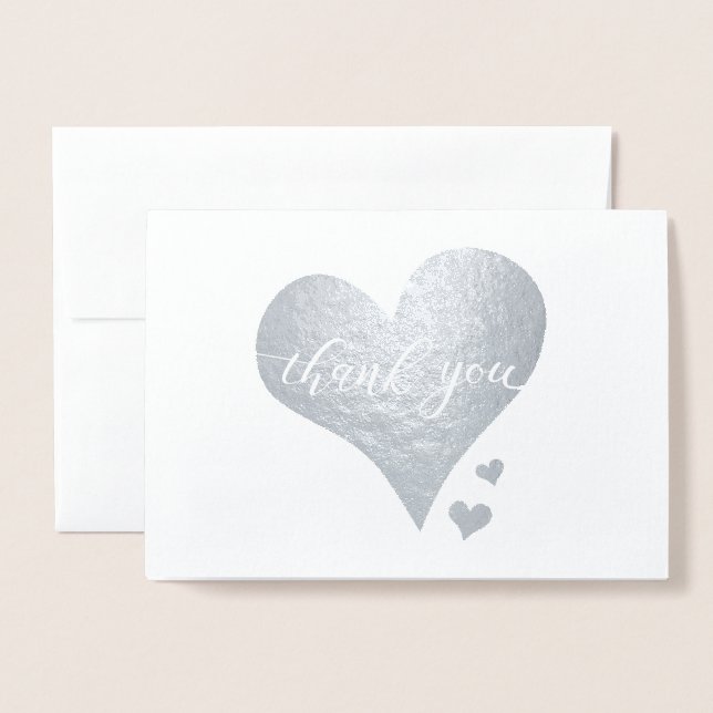 Real Metallic Thank You Script Heart Foil Card (Front With Envelope)