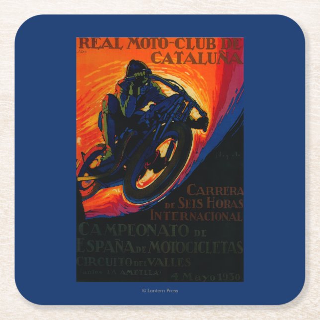 Real Moto Club Vintage PosterEurope Square Paper Coaster (Front)