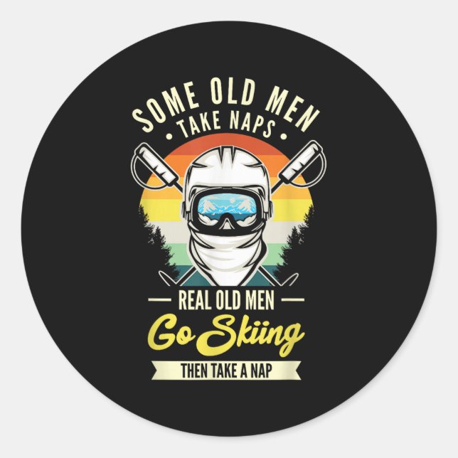 Real Old Men Go Skiing Funny Ski Lovers Retro  Classic Round Sticker (Front)