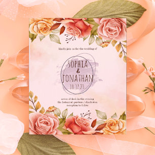 Real Orange Floral Watercolor Wedding Invitation