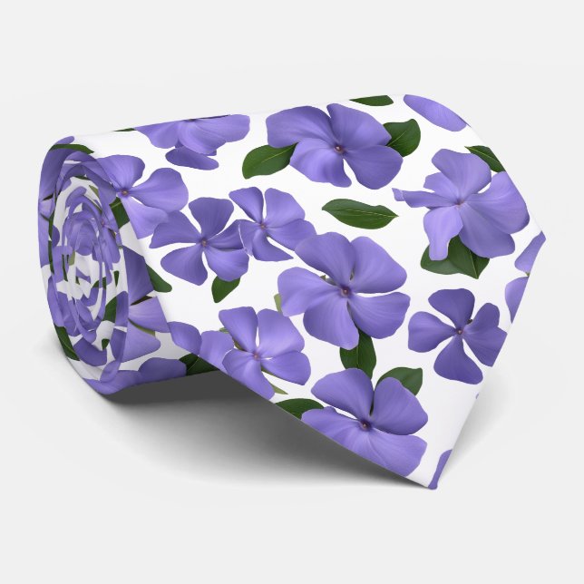 Real Periwinkle Floral Pattern Tie (Rolled)